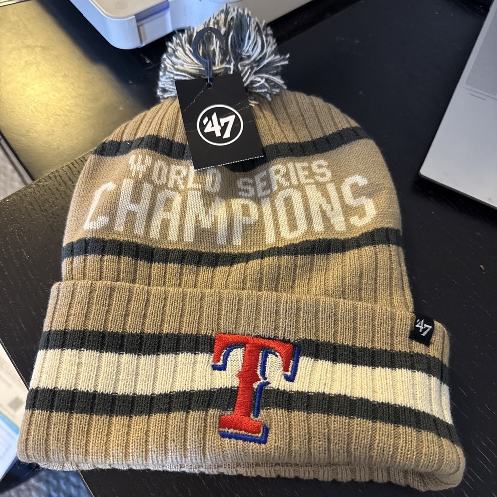 47' Brand Texas Rangers MLB 2023 World Series Champions Beanie Winter Hat‎ Brown